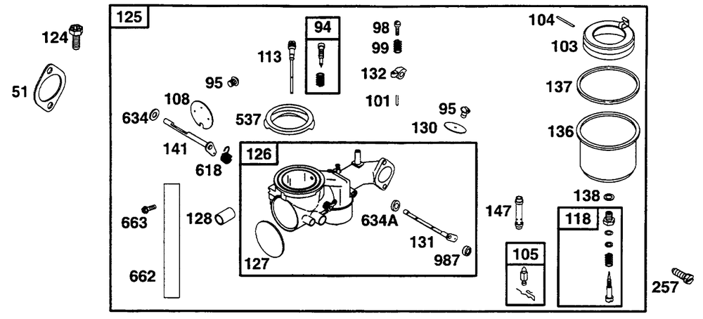 Carburetor Assembly Diagram and Parts List for 256702-4002-XX  Briggs and Stratton Engine